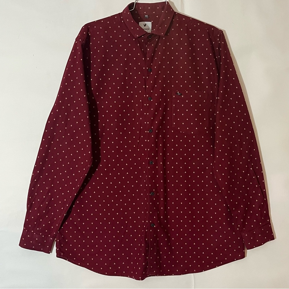 Red & White Men’s Red Casual Button Down Shirt with Geometric Pattern Size XXL